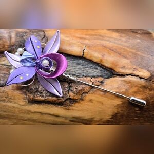 Artisan Stick Pin Pink Purple Blue & Lavender Fine Thread Wrapped Petals